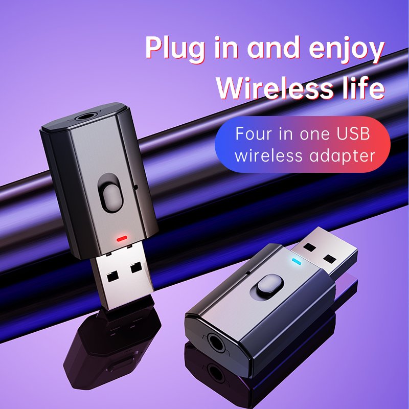 China Factory Music Wireless Adapter 2 in 1 USB Blue-tooth Compatible BT5.0 Audio Wireless Receiver Transmitter Car Kit