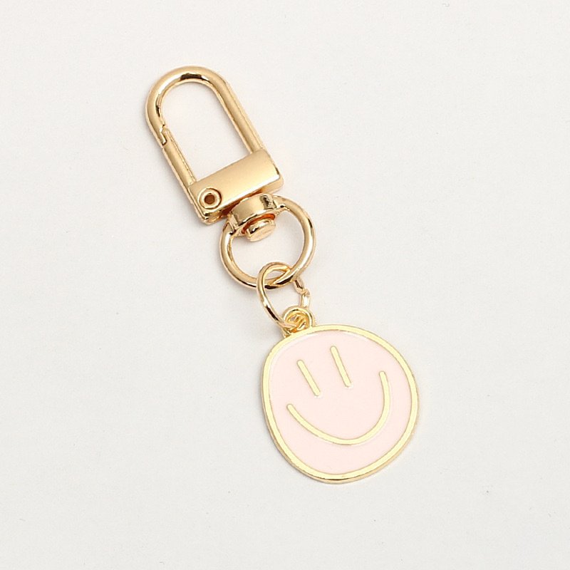 Xinxing Cute Happy Smiling Face Keychain Purple Black White Yellow Pink Blue Enamel Charm Metal Key Ring Accessories for Women