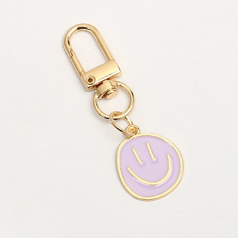Xinxing Cute Happy Smiling Face Keychain Purple Black White Yellow Pink Blue Enamel Charm Metal Key Ring Accessories for Women