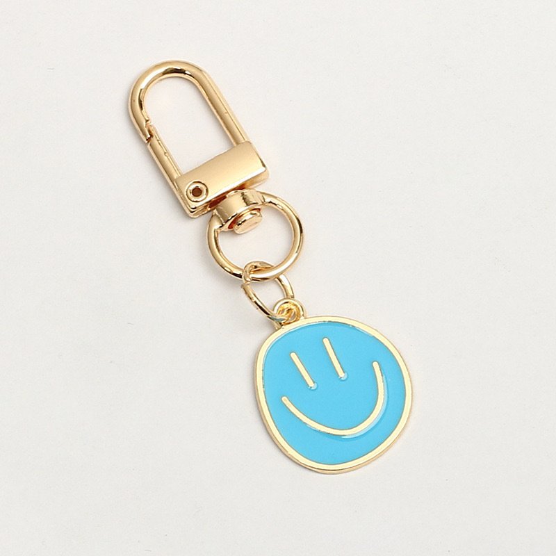 Xinxing Cute Happy Smiling Face Keychain Purple Black White Yellow Pink Blue Enamel Charm Metal Key Ring Accessories for Women