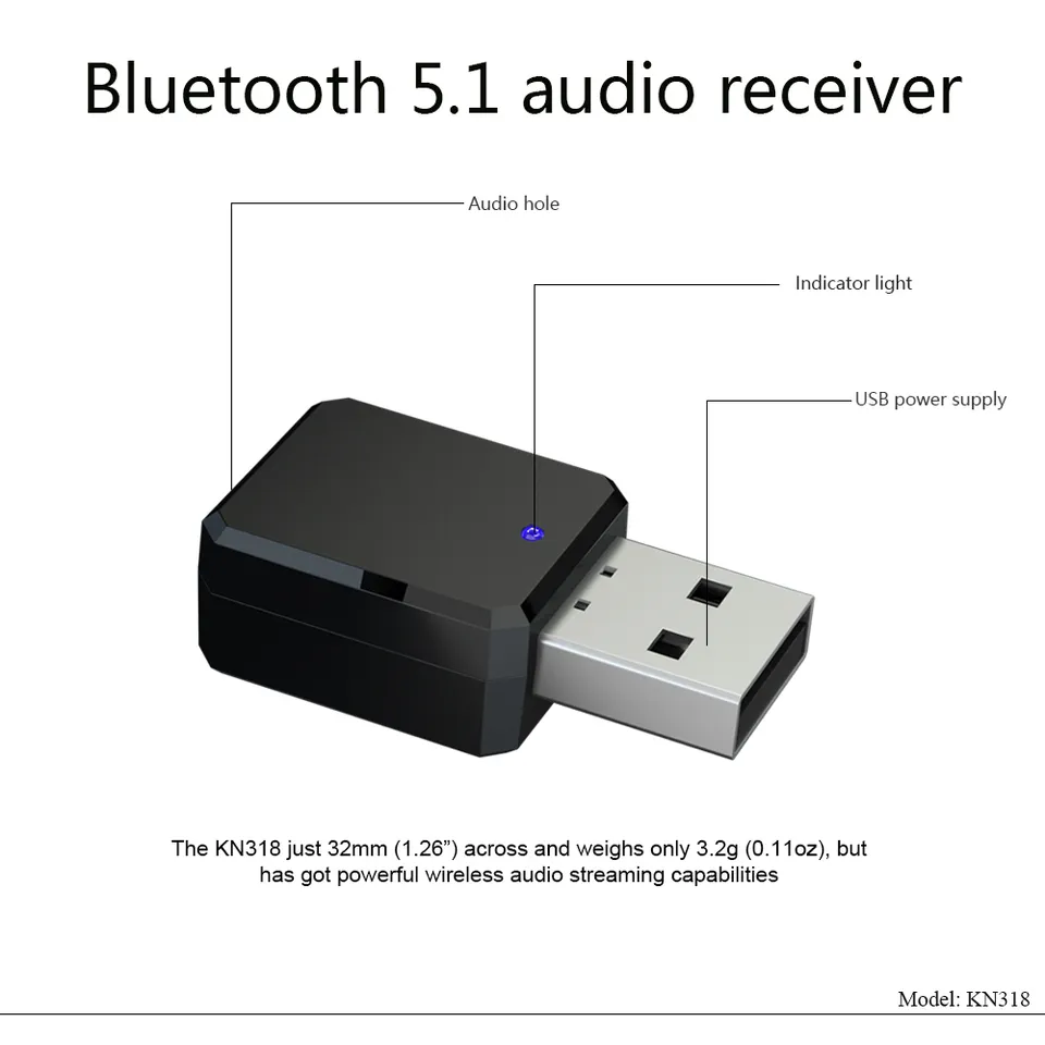 KN318 Universal Handsfree Bluetooth Car Kit Aux Adapter and USB Bluetooth Audio Receiver