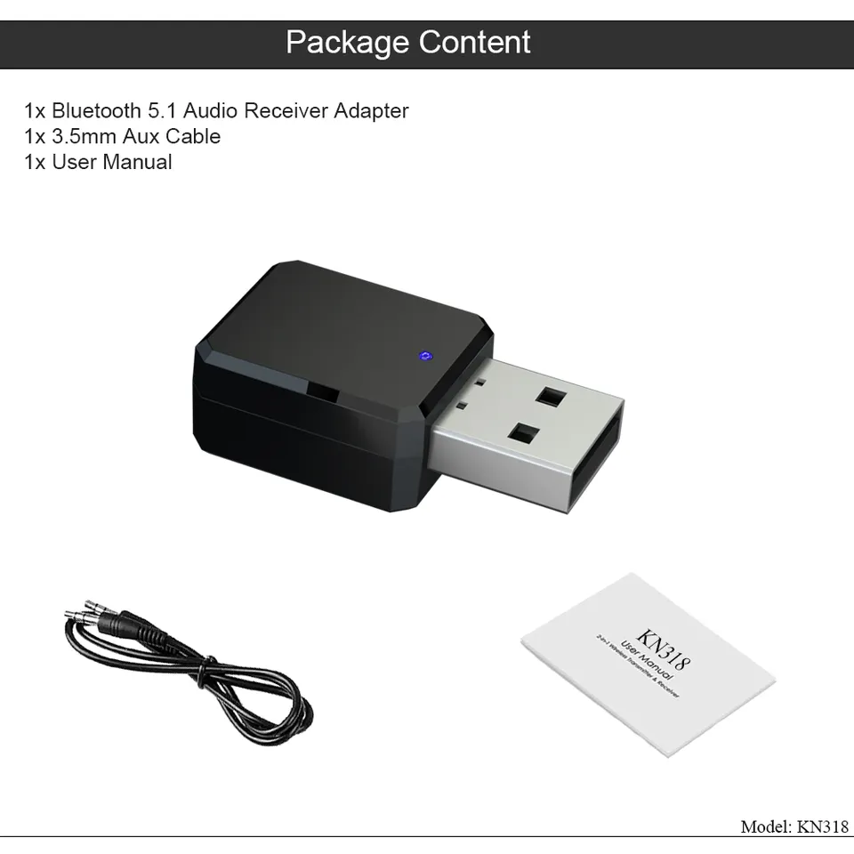 KN318 Universal Handsfree Bluetooth Car Kit Aux Adapter and USB Bluetooth Audio Receiver