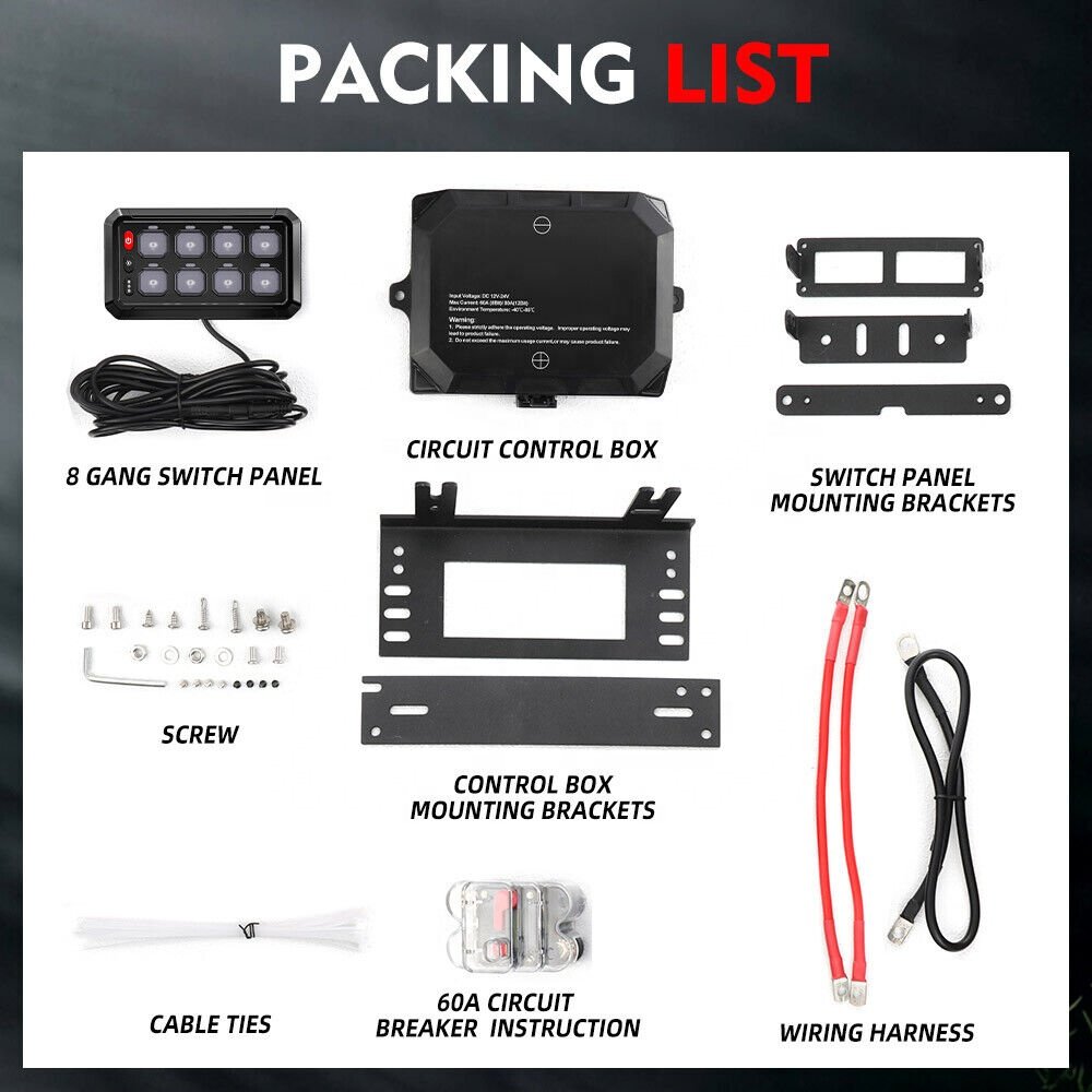 8 Touch Switch Panel With RGB LED Switch BOX System 12/24V for Truck Offroad Rocker Boat Marine