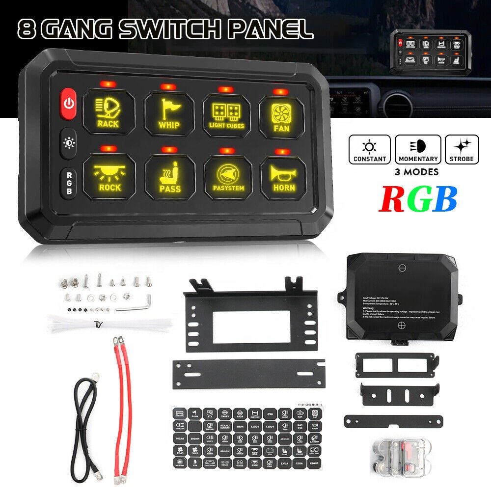 8 Touch Switch Panel With RGB LED Switch BOX System 12/24V for Truck Offroad Rocker Boat Marine