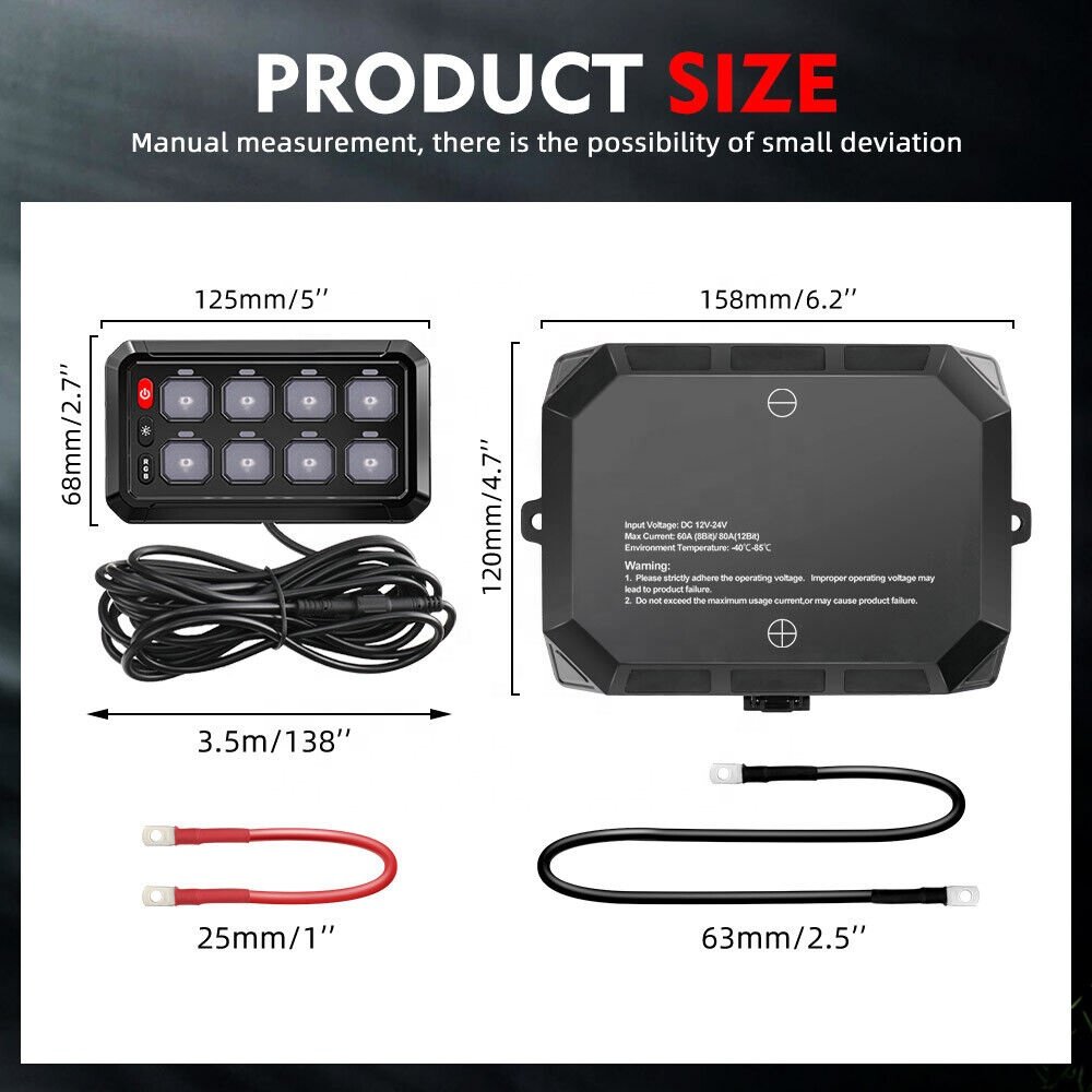 8 Touch Switch Panel With RGB LED Switch BOX System 12/24V for Truck Offroad Rocker Boat Marine
