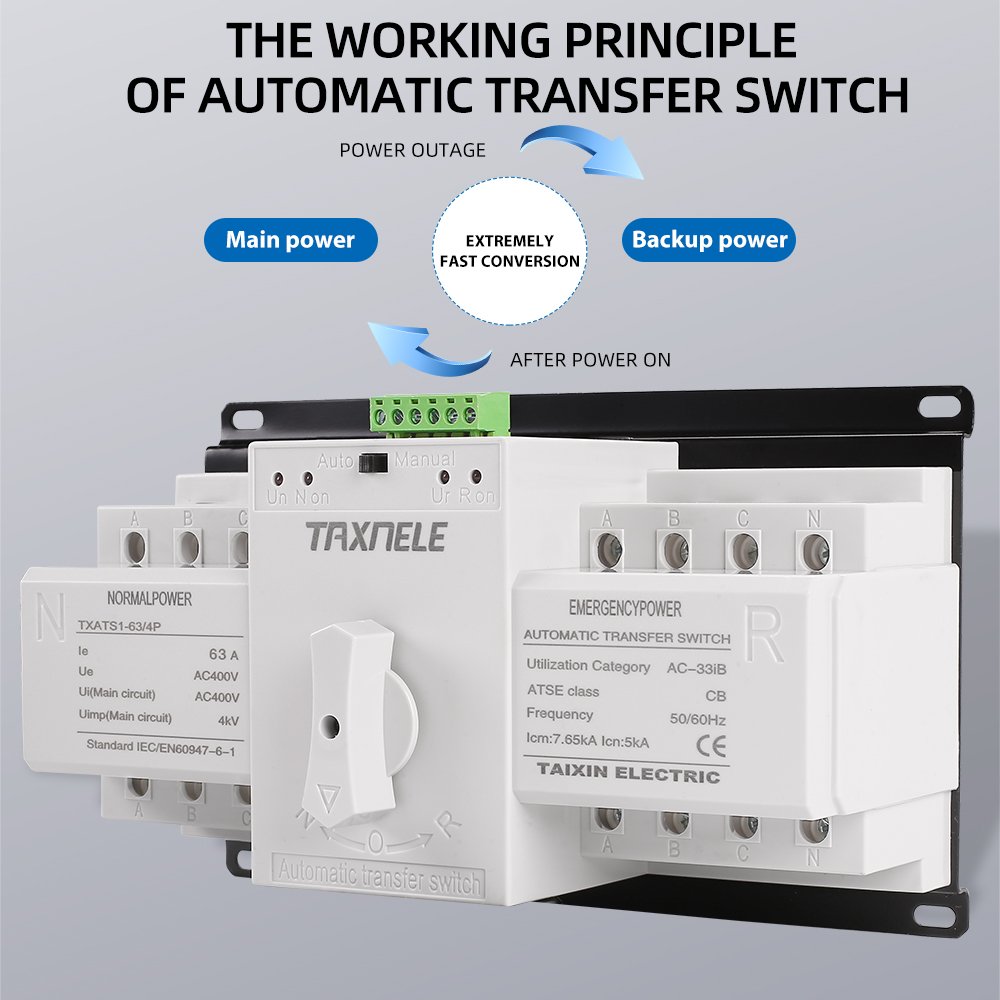 4P 63A 220V MCB Type White Color Dual Power Automatic Transfer Switch ATS Rated Frequency 50/60Hz Manual/Auto Changeover Switch