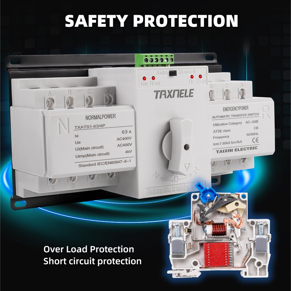 4P 63A 220V MCB Type White Color Dual Power Automatic Transfer Switch ATS Rated Frequency 50/60Hz Manual/Auto Changeover Switch