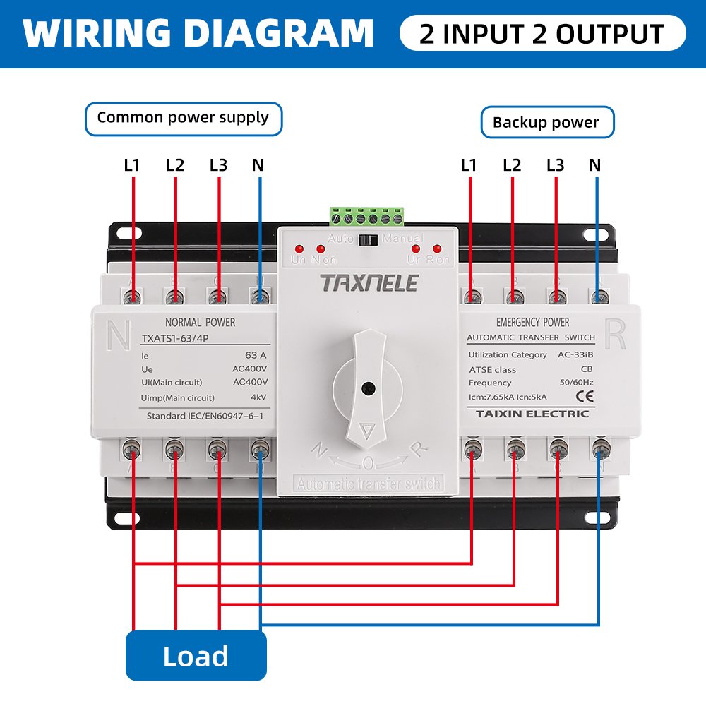 4P 63A 220V MCB Type White Color Dual Power Automatic Transfer Switch ATS Rated Frequency 50/60Hz Manual/Auto Changeover Switch