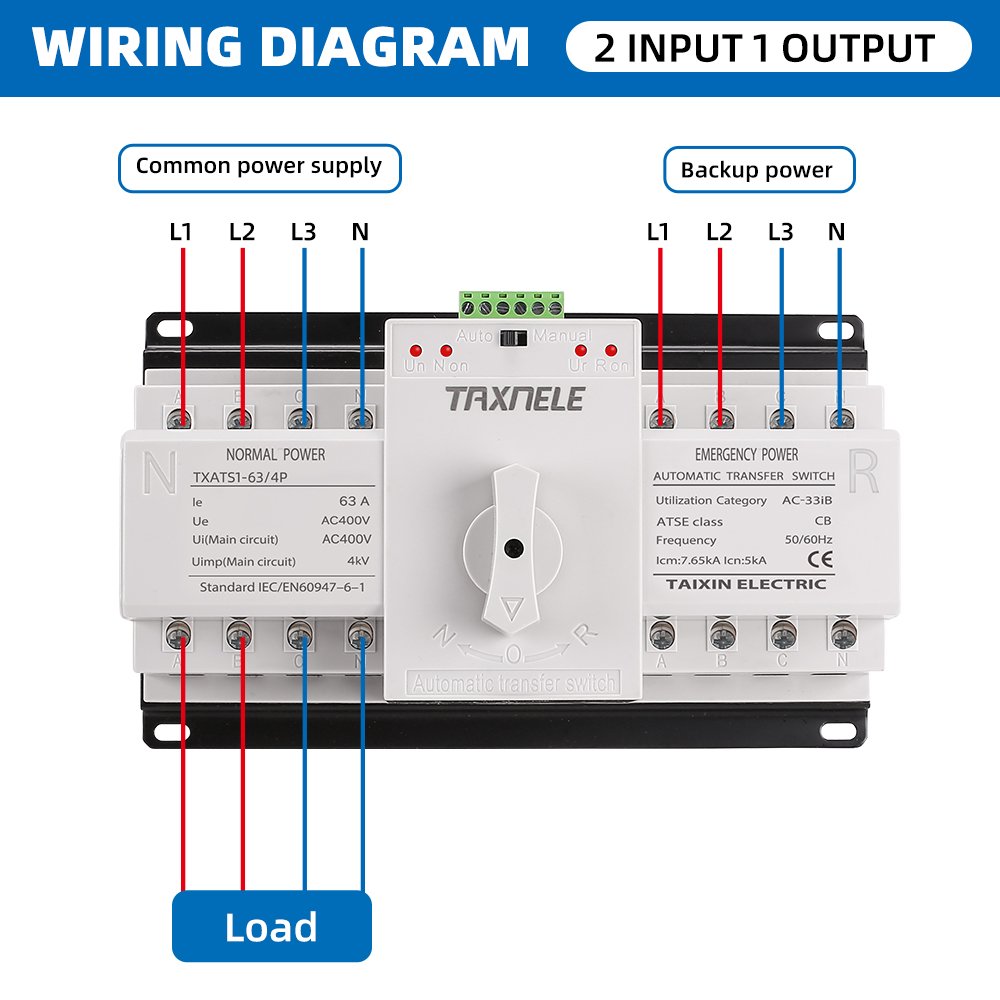 4P 63A 220V MCB Type White Color Dual Power Automatic Transfer Switch ATS Rated Frequency 50/60Hz Manual/Auto Changeover Switch