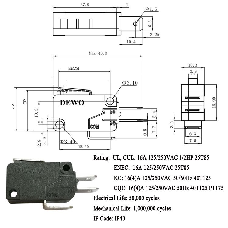 Micro Switch DV Series Limit Switch For Series Touch Microwave Oven Switch