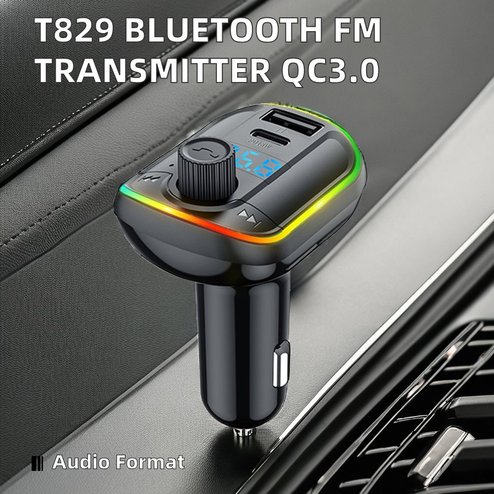 2022 HG Factory Direct QC3.0 Fast Charger 7-Color Display T829 Bluetooth FM Transmitter Car USB Connection Portable MP3 Stereo