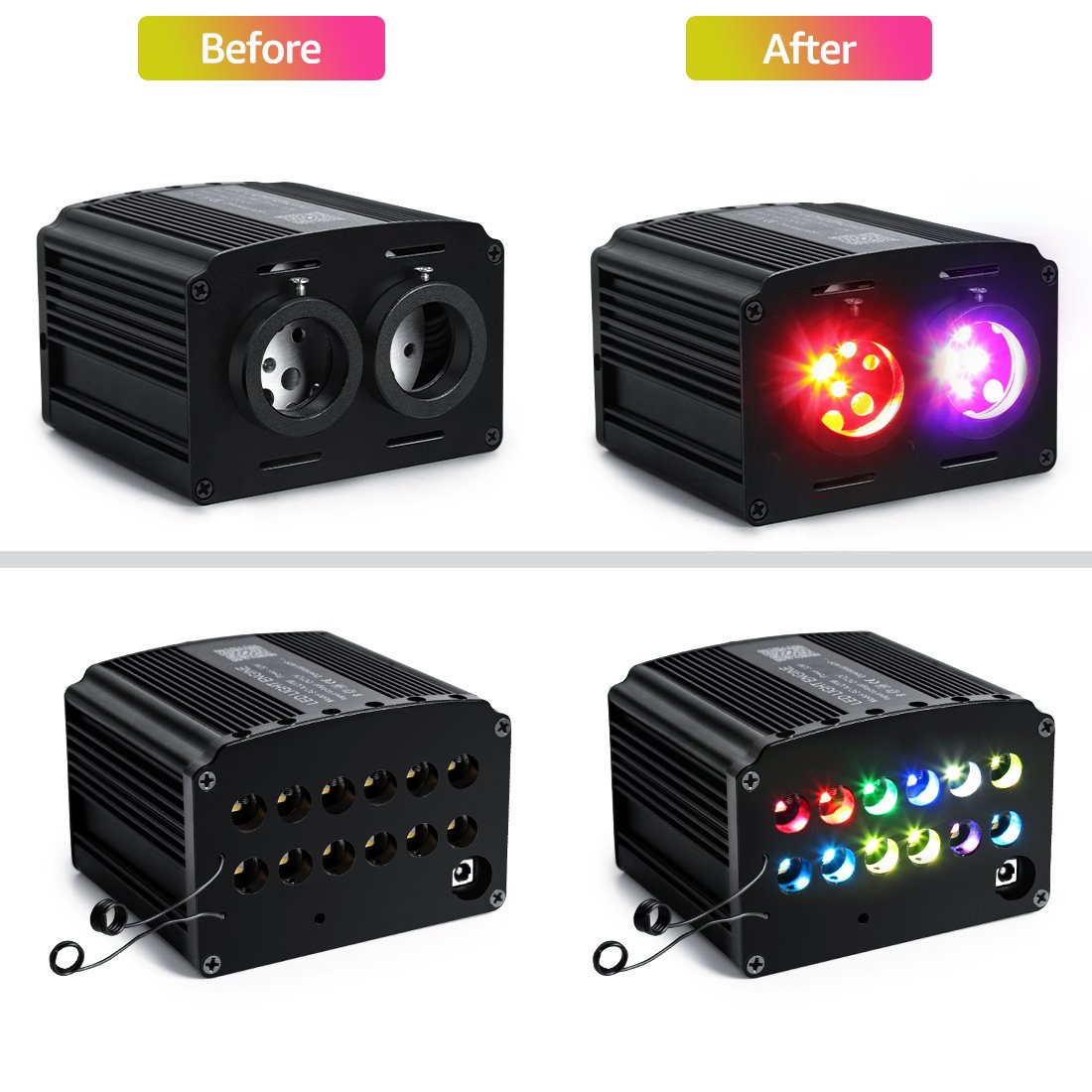 Dual Port 32W RGBW Twinkle Fiber Optic Starlight Kits Meteor Shooting Star Light Car Home Ceiling Headliner Decor