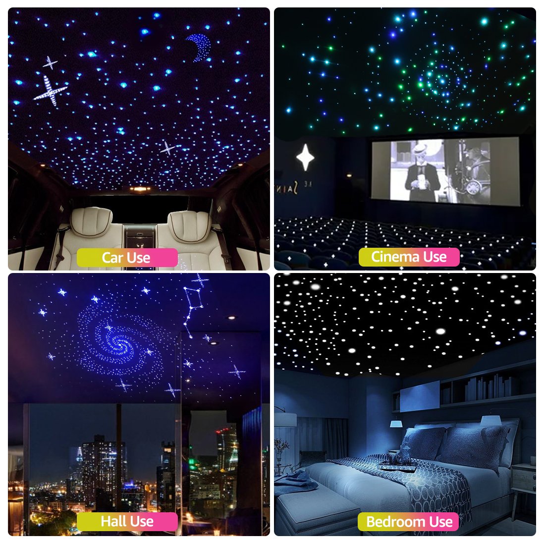 Dual Port 32W RGBW Twinkle Fiber Optic Starlight Kits Meteor Shooting Star Light Car Home Ceiling Headliner Decor