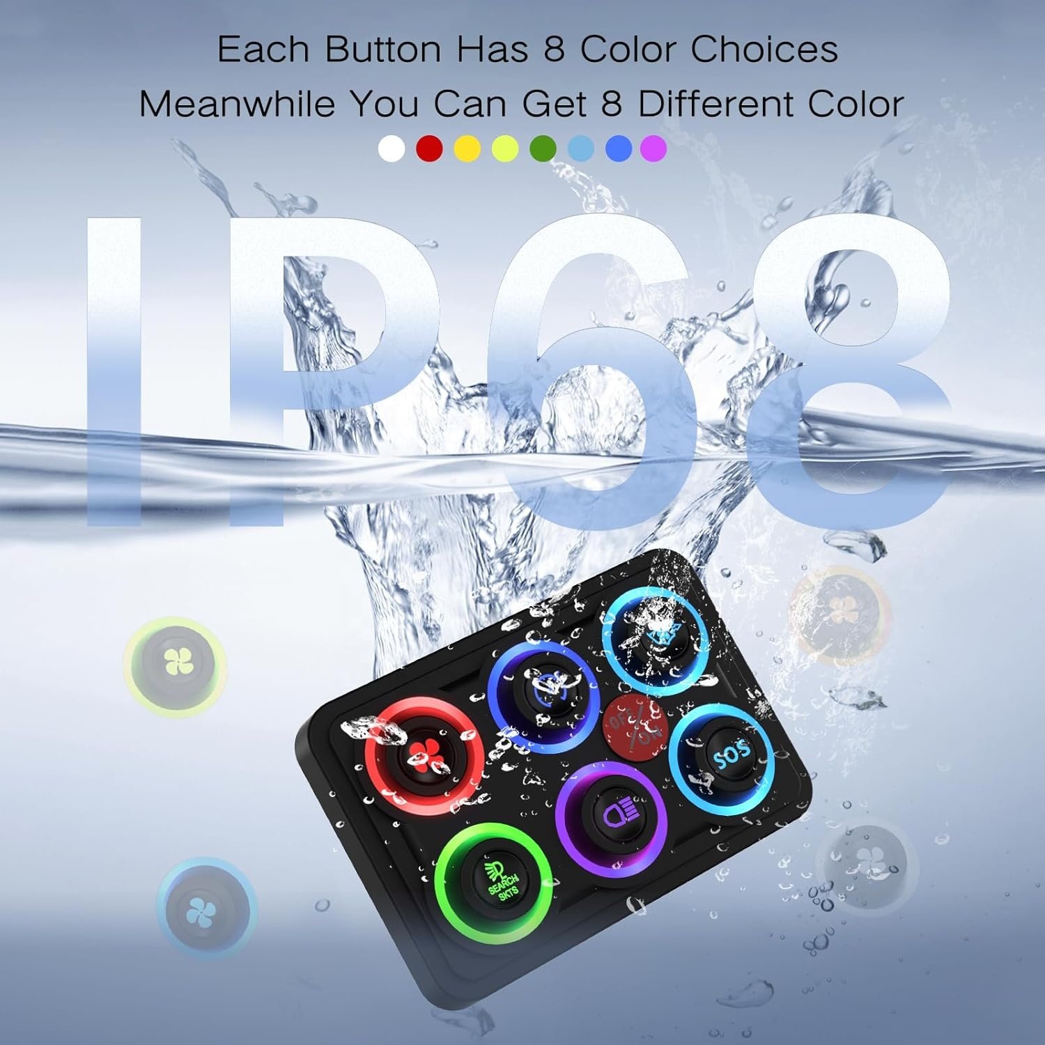 6 Gang 7 Color LED Display Solenoid Switch Panel Multi-Function Key Caps for Trucks RVs Modified Cars Yachts Plastic 24V Voltage