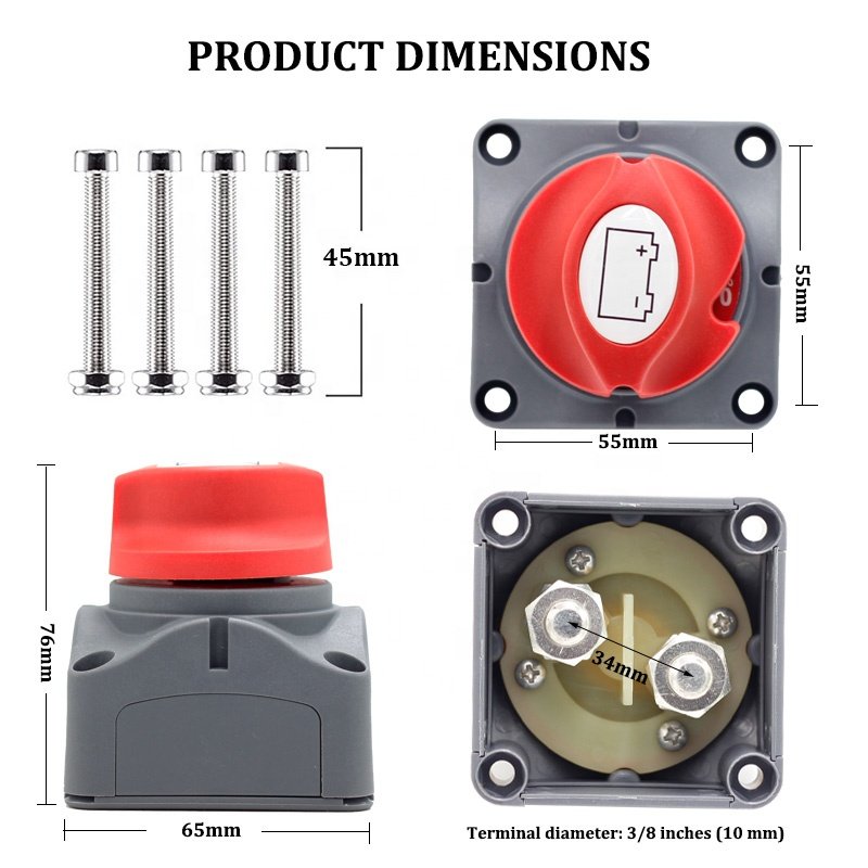 12-48V Battery Disconnected Switch 300A Dual Battery Isolator Main Kill Cut Off On/Off Switch for Truck Auto