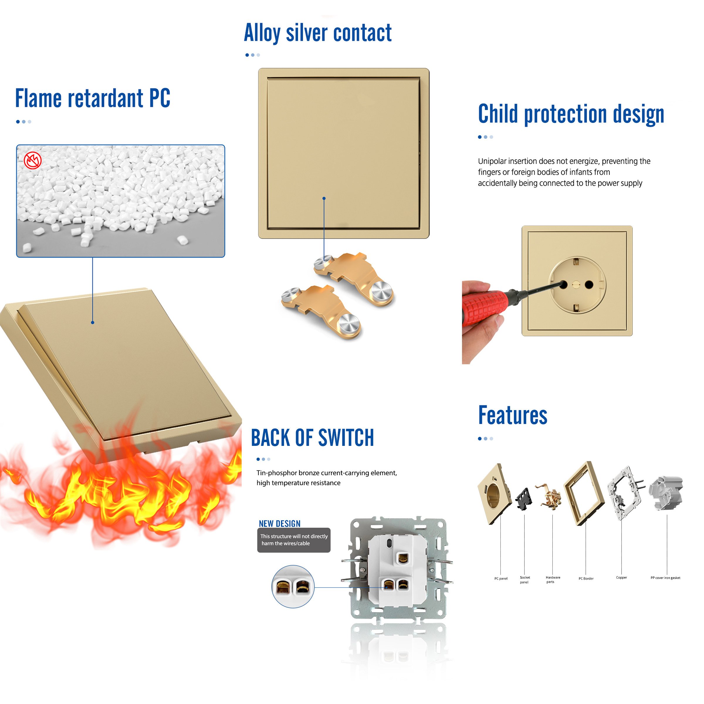 F300 Cote D'Ivoire Mordio EU Standard Electrical Wall Switch Socket And 1 Gang Switch