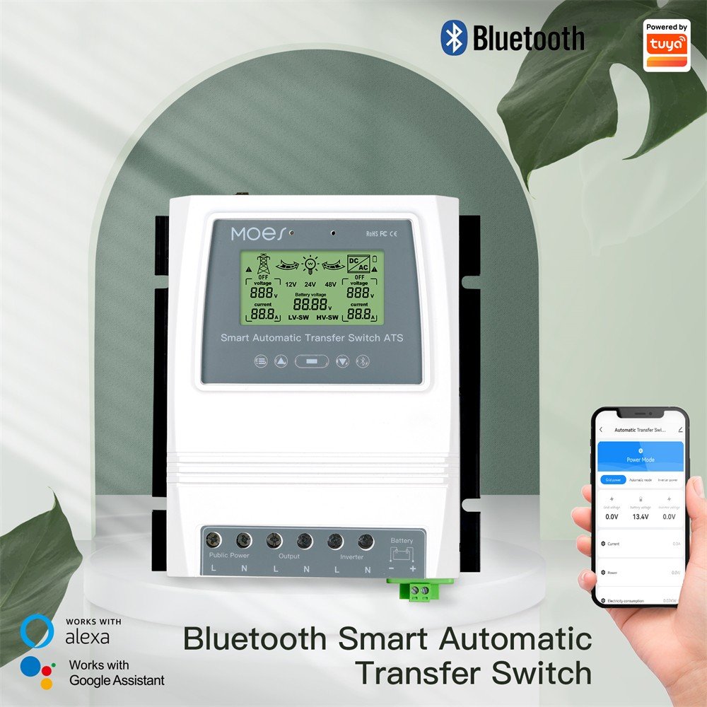 MOES Smart Blue- Tooth Dual Power Controller 80A 16KW Automatic Transfer Switch Energy Saving for Off Grid Solar Wind System ATS