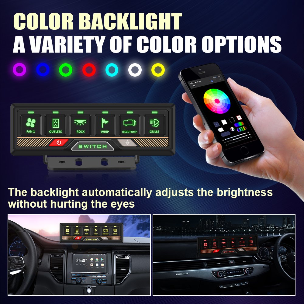 Manufacturer 6 Gang Switch Panel with APP Control UTV ATV Universal Automotive Parts Waterproof Aluminum Bluetooth Remote