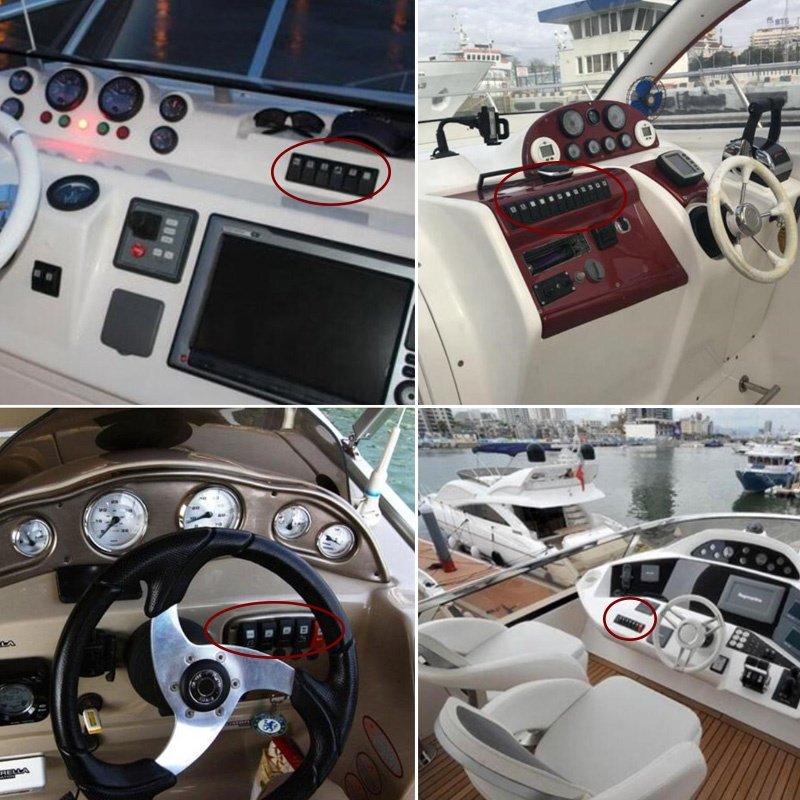 Marine Waterproof Laser Etched 24V 20A On/Off SPST 5 PIN Two LED Light Bar Illuminated Carling Bus Rocker Switches for Auto