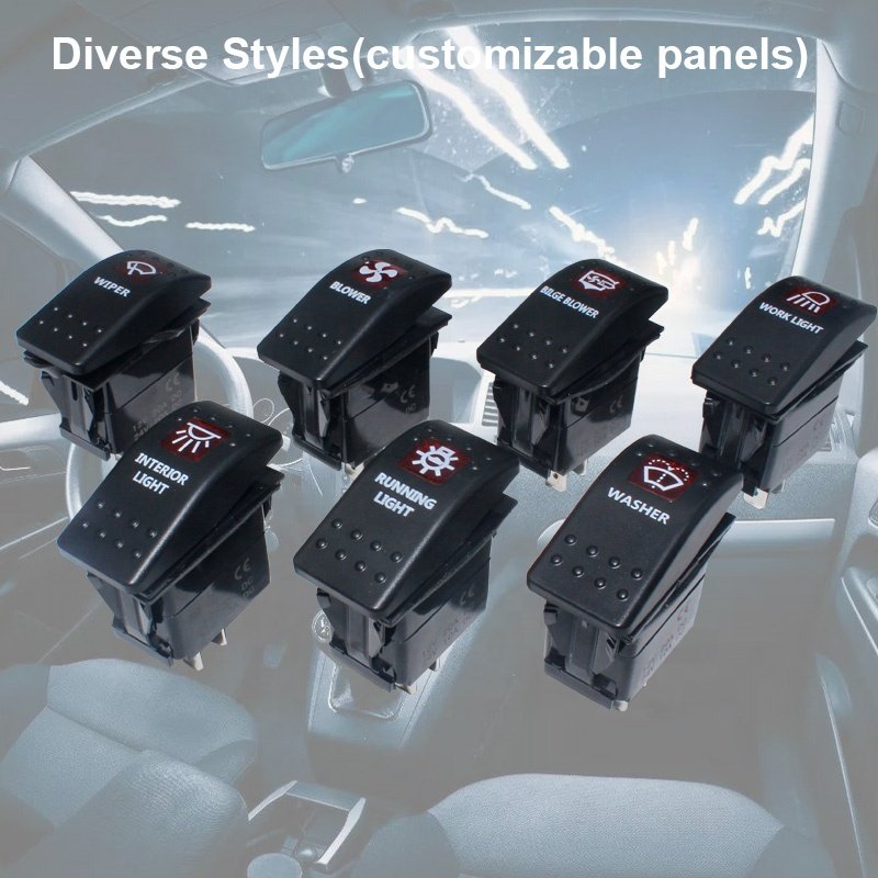Marine Waterproof Laser Etched 24V 20A On/Off SPST 5 PIN Two LED Light Bar Illuminated Carling Bus Rocker Switches for Auto