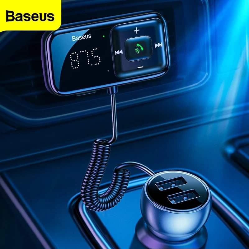 Baseus FM Modulator Transmitter BT5.0 Radio T Typed 3.1A USB Wireless MP3 Car Charger Handsfree Car Kit Aux Audio FM Transmitter