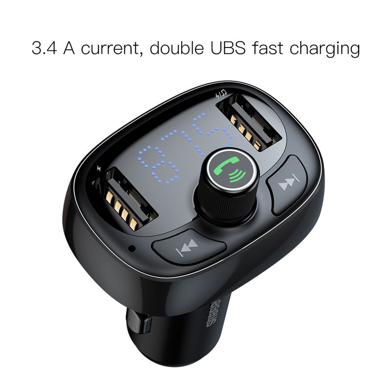 Baseus FM Modulator Transmitter BT5.0 Radio T Typed 3.1A USB Wireless MP3 Car Charger Handsfree Car Kit Aux Audio FM Transmitter