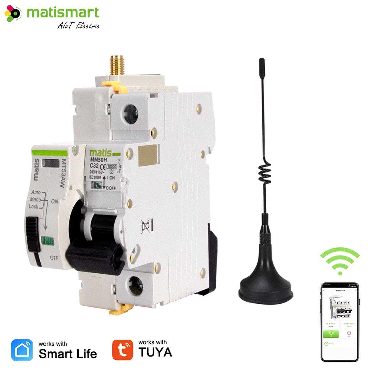 Tuya Auto Recloser with Wifi Remote Control Switch Ciruict Breakers Wifi Smart Curcuit Breaker 50a Wifi Breaker