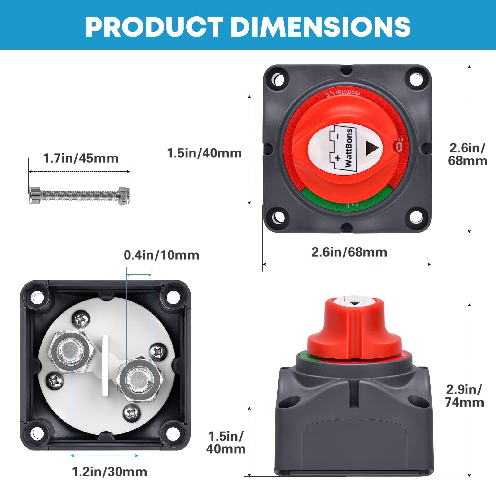 Auto Battery Sear Switch 12V-72V on OFF RV Master Power Rotary Disconnect Switch Marine Waterproof Isolator Cut /Shut Off Switch