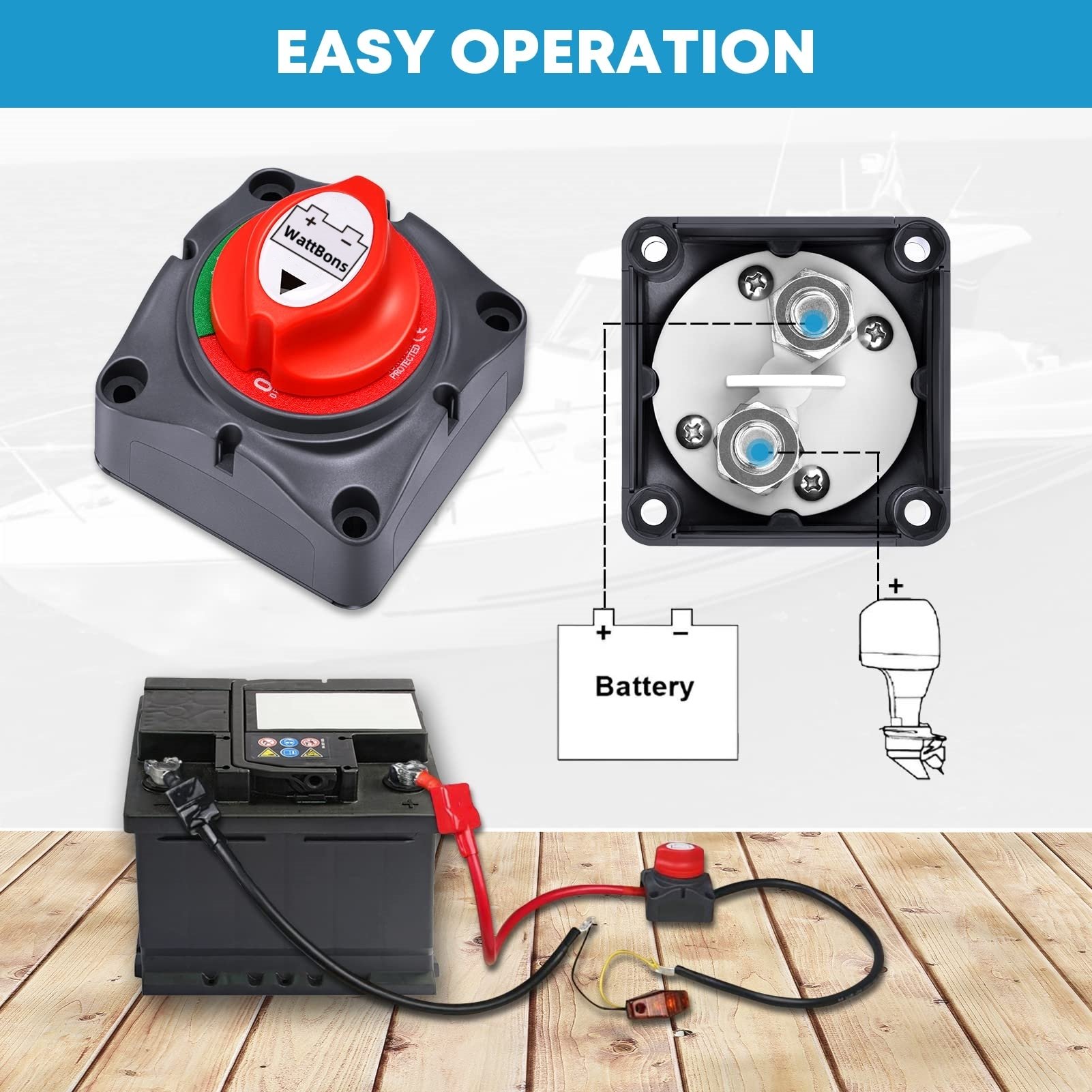 Auto Battery Sear Switch 12V-72V on OFF RV Master Power Rotary Disconnect Switch Marine Waterproof Isolator Cut /Shut Off Switch
