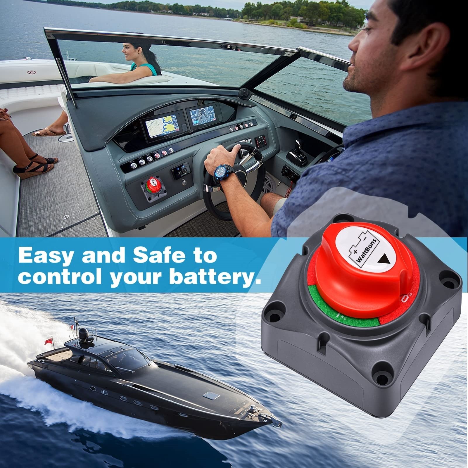 Auto Battery Sear Switch 12V-72V on OFF RV Master Power Rotary Disconnect Switch Marine Waterproof Isolator Cut /Shut Off Switch