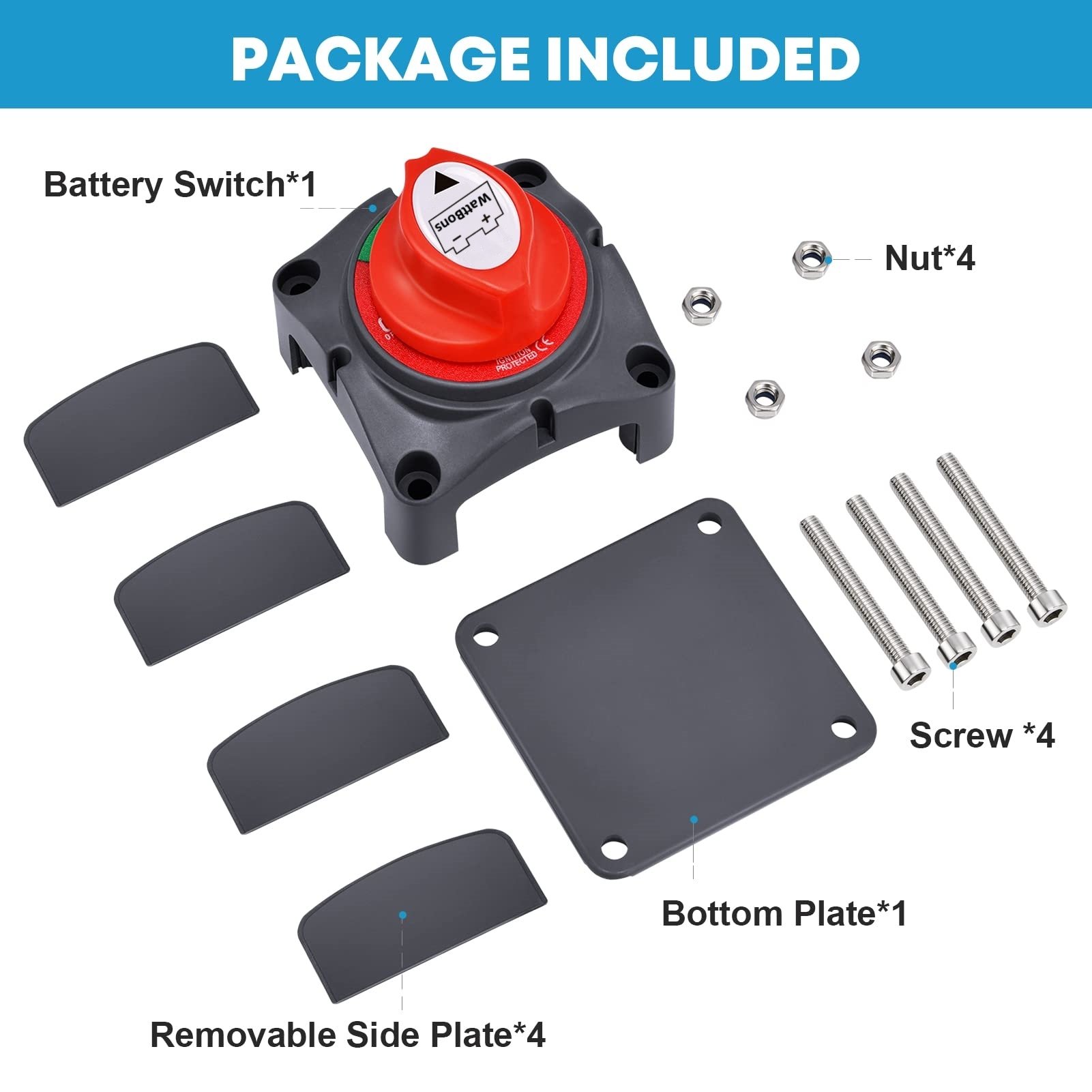 Auto Battery Sear Switch 12V-72V on OFF RV Master Power Rotary Disconnect Switch Marine Waterproof Isolator Cut /Shut Off Switch