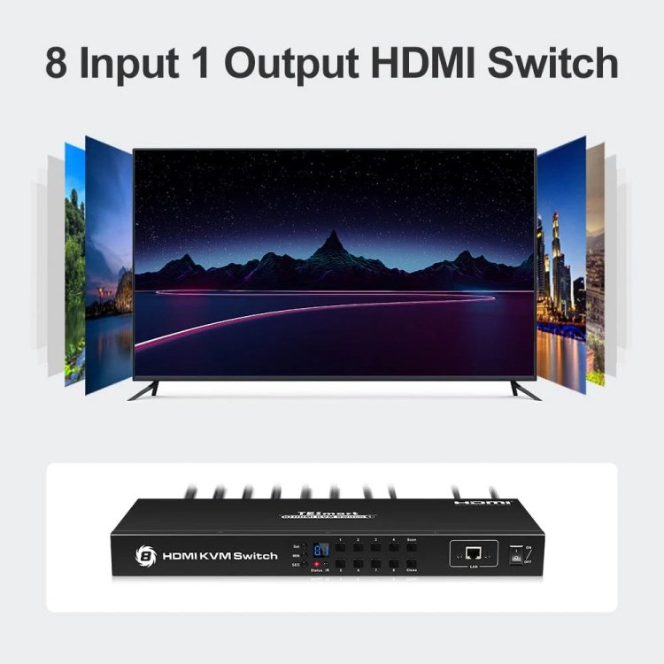 TESmart 8X1 HDMI Switch 8 in 1 Out 4K@60Hz HDCP with RS232 LAN Control IR Remote Auto Video Switcher