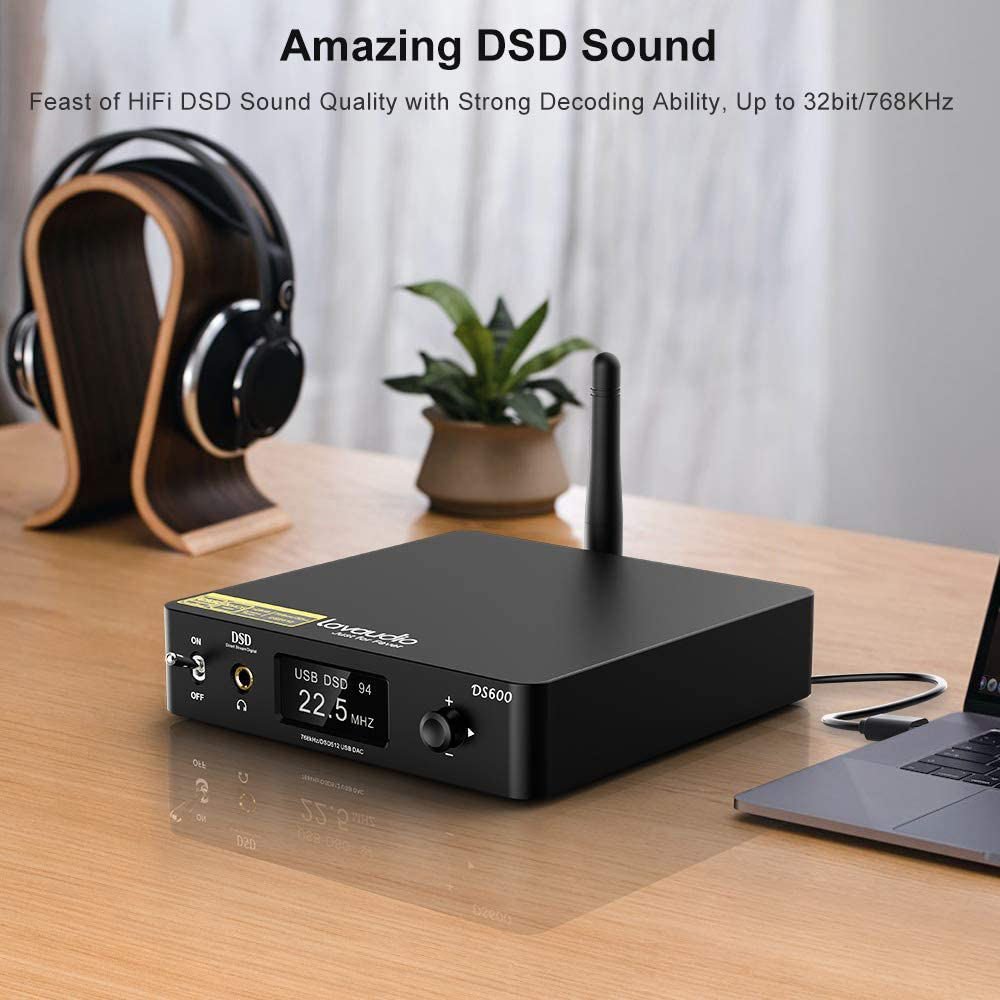 Lavaudio DS600 Audiophile Audio DAC HiFi Bluetooth 5.0 Receiver with Dual ES9038Q2M XMOS DSD512 768Khz/32Bit for PC Headphone