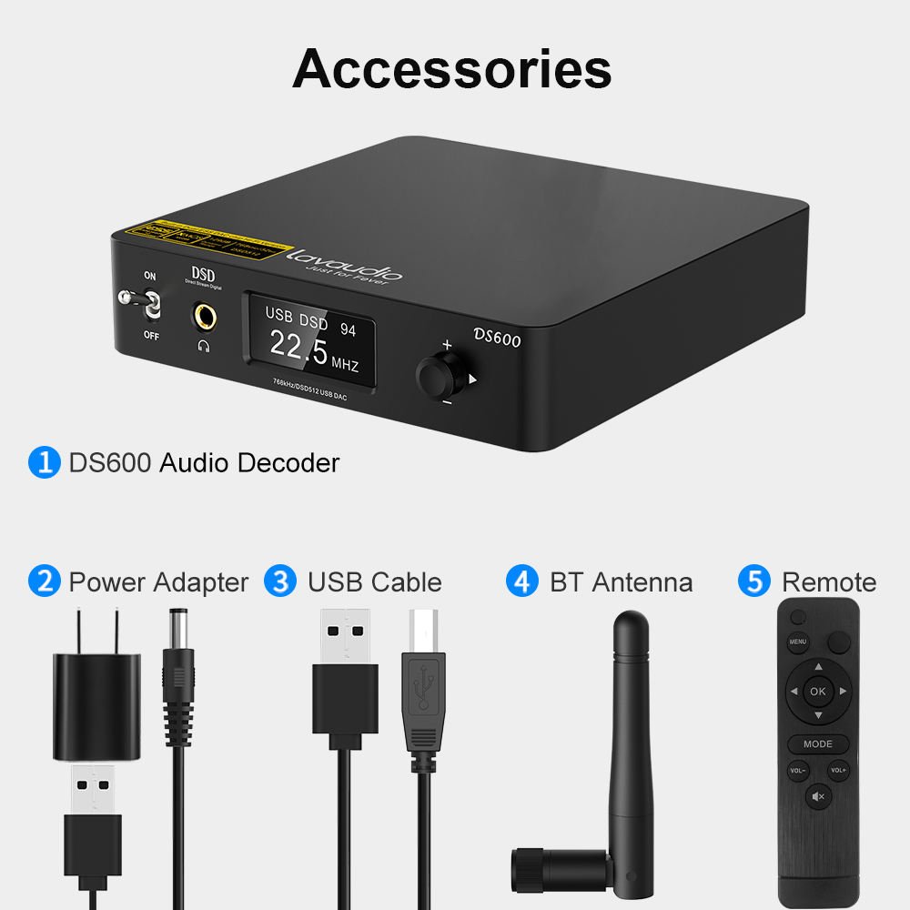 Lavaudio DS600 Audiophile Audio DAC HiFi Bluetooth 5.0 Receiver with Dual ES9038Q2M XMOS DSD512 768Khz/32Bit for PC Headphone