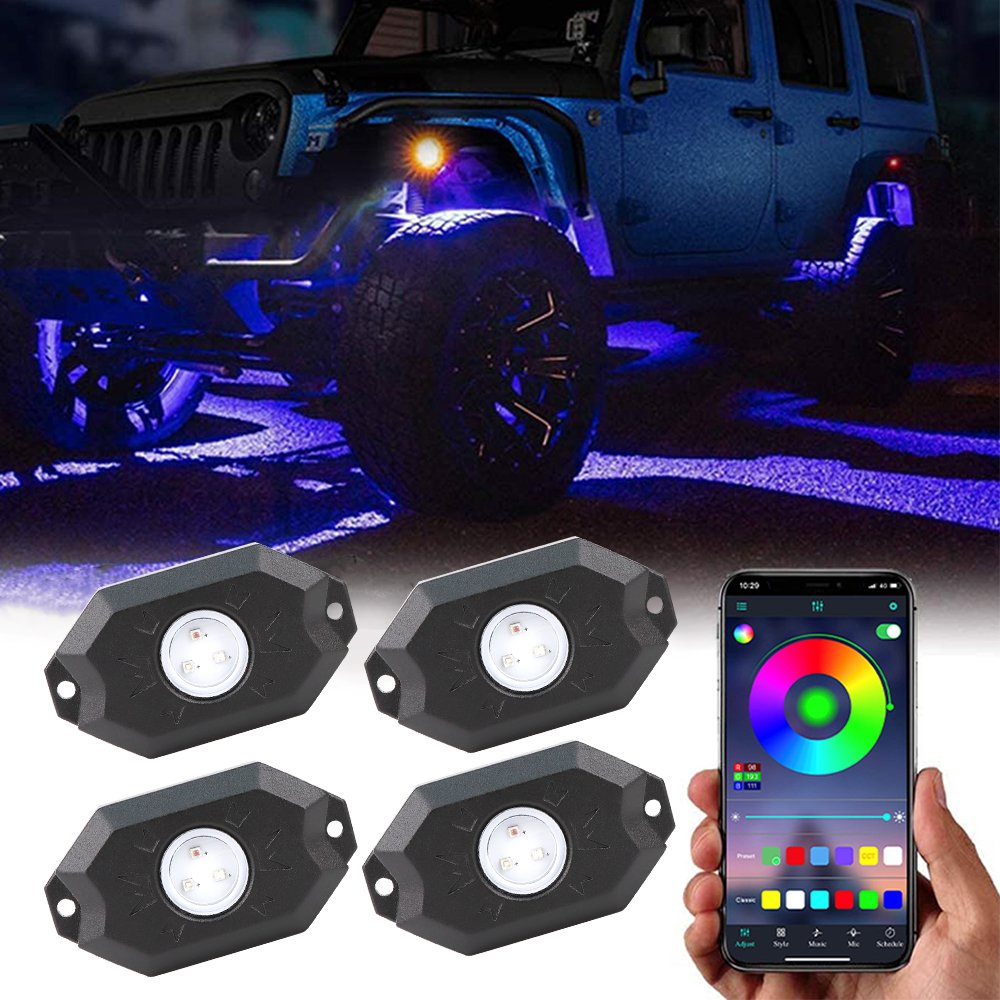 12V RGB LED ROCK LAMP KIT Multiple Lamps Optional RGB LIGHT with Bluetooth Control Strobe Lamp for Jeep Truck UTV SUV ATV