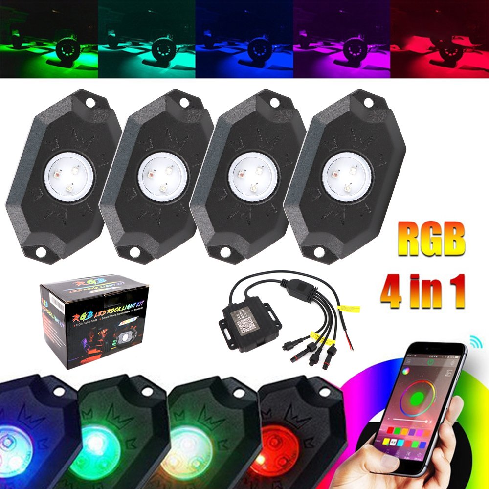 12V RGB LED ROCK LAMP KIT Multiple Lamps Optional RGB LIGHT with Bluetooth Control Strobe Lamp for Jeep Truck UTV SUV ATV