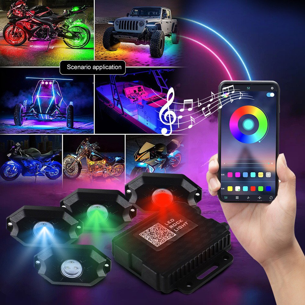 12V RGB LED ROCK LAMP KIT Multiple Lamps Optional RGB LIGHT with Bluetooth Control Strobe Lamp for Jeep Truck UTV SUV ATV