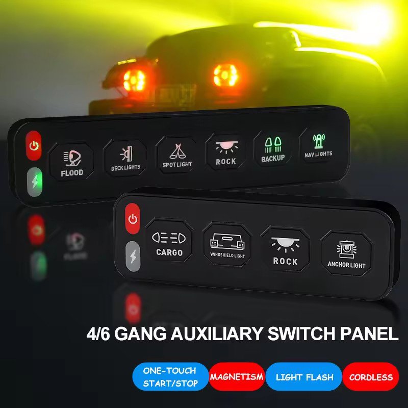 12V 24V Universal Wireless Control 6 GANG Switch Panel Flicker Lighting Mode Auxiliary Circuit Control Box with ACC