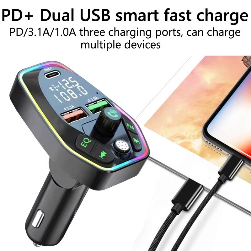 Wireless Fm Transmitter Dual Usb Type C Pd 20w 3.1a Fast Charging Charger Bluetooth 5.0 Handsfree Car Kit Fm Modulator Car Radio