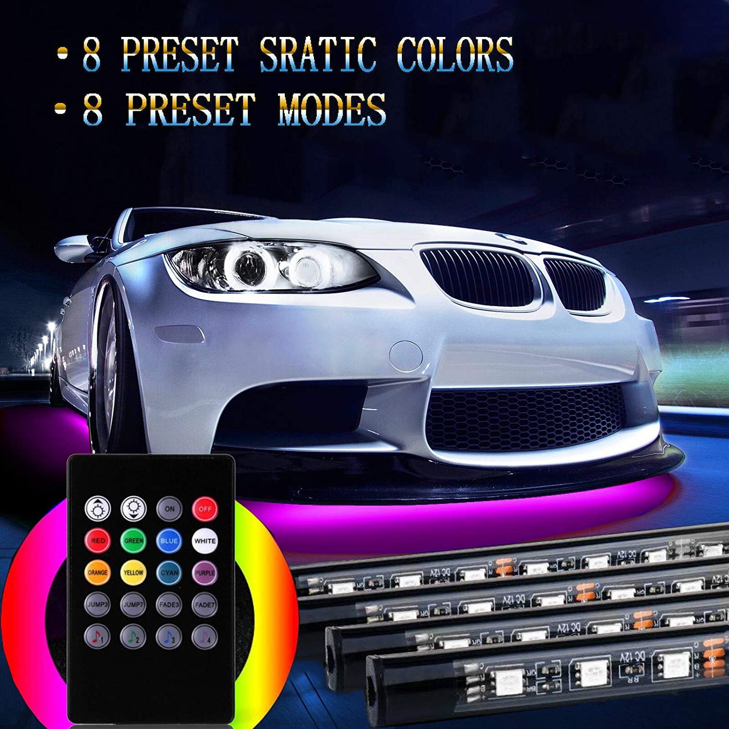 4pcs RGB LED Strip Under Car Tube Underglow Underbody Glow System Neon Light90*120cm 60*90CM