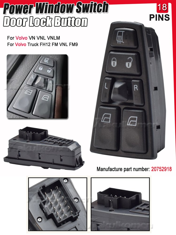 Electric Window Switch for VOLVO FH12 FM12 FM9 FH FM VNL 20752918 20953592 20455317 20452017 21354601 21277587 20568857 21543897