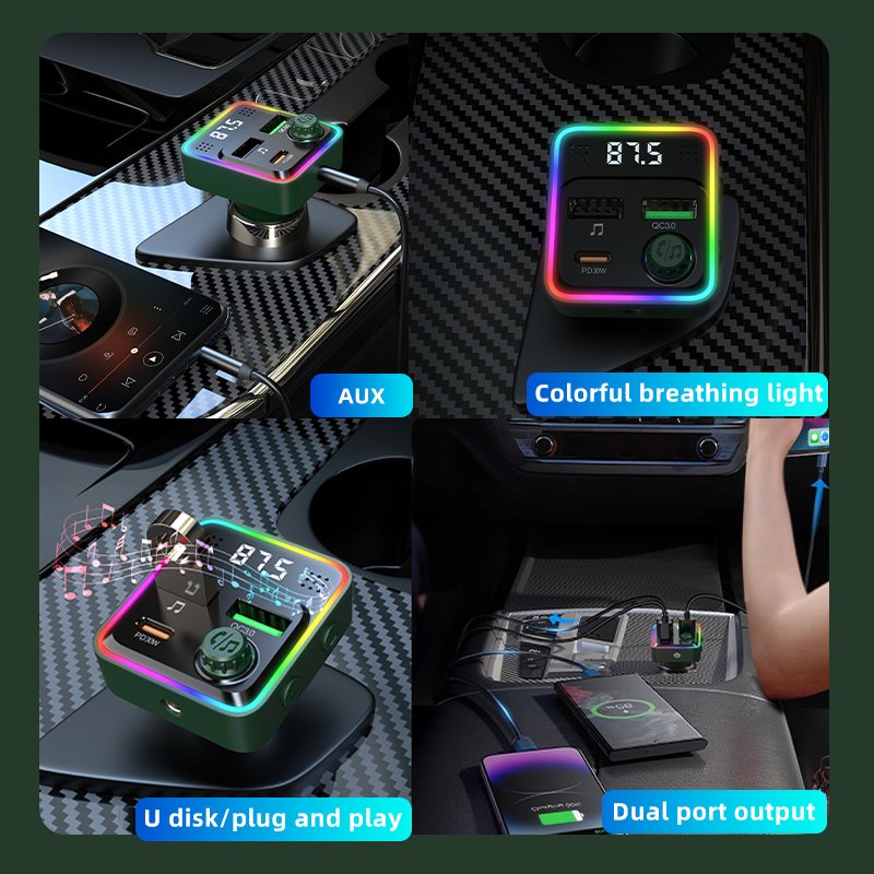 C71 Wireless Car Kit Bluetooth MP3 FM Transmitter PD30W QC3.0 USB Car Charger with Ambient Lighting and Hands-Free Function