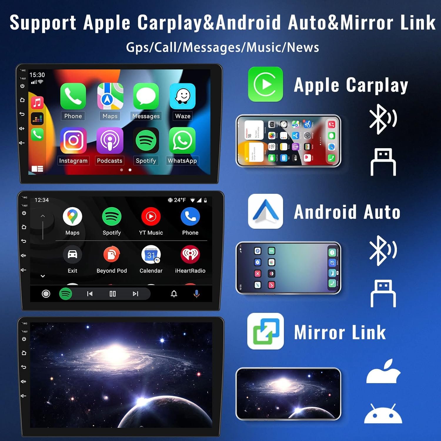 Car Stereo for Chevrolet Silverado 2014-2018,Wireless&Android Auto,10.1"Touch Screen Car Radio/BT FM/RDS WiFi GPS SWC Dual USB