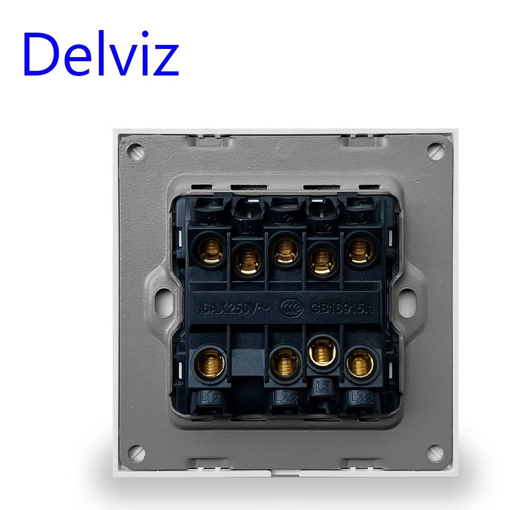 Delviz Toughened Crystal Switch Panel, AC 110V~250V Square 16A Power Controller,Glass 3 Gang 2 Way Push Button Wall Light Switch