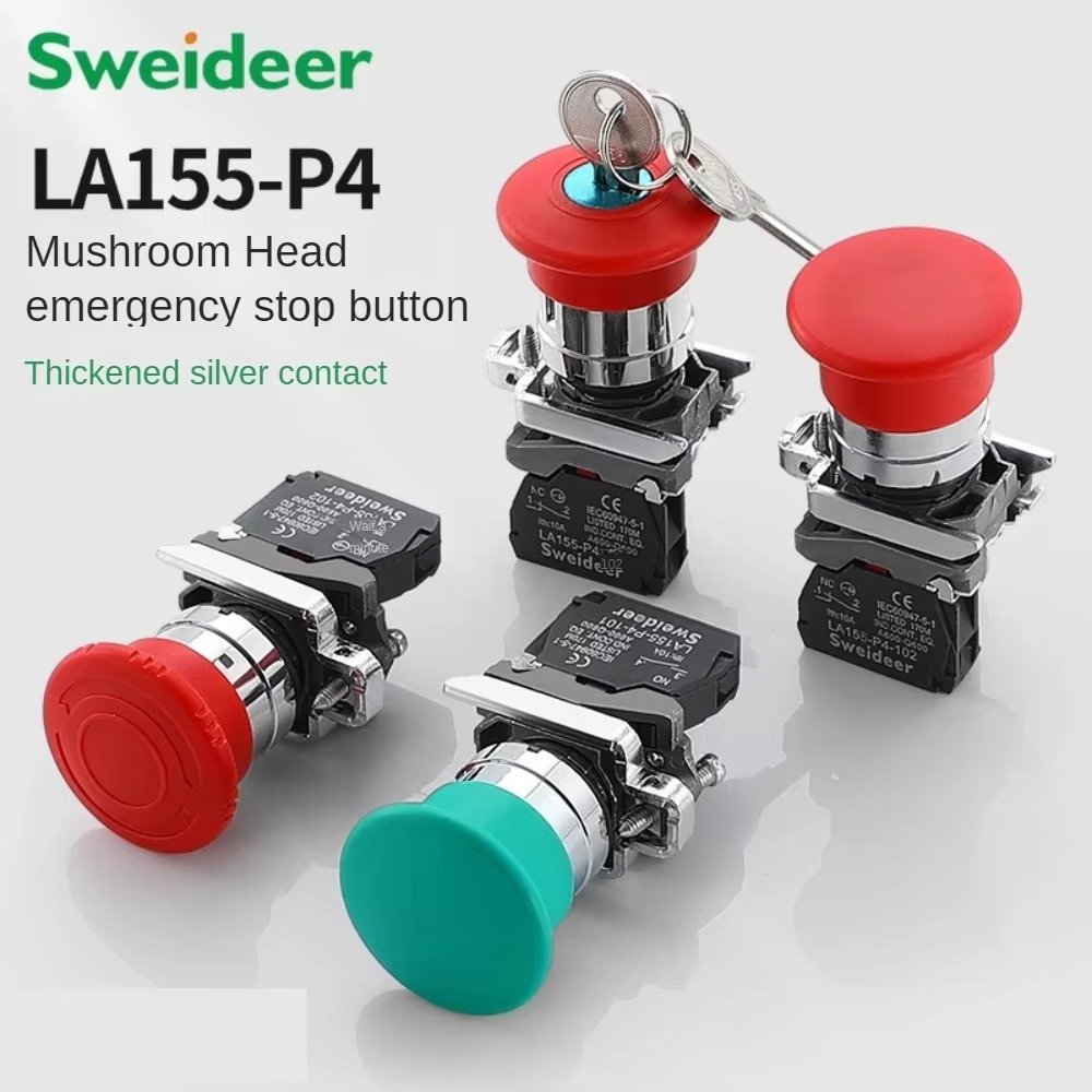 22mm Emergency Stop Momentary Latching Push Switches Metal Mushroom Key Rotate Push Button Power Start Switch Waterproof
