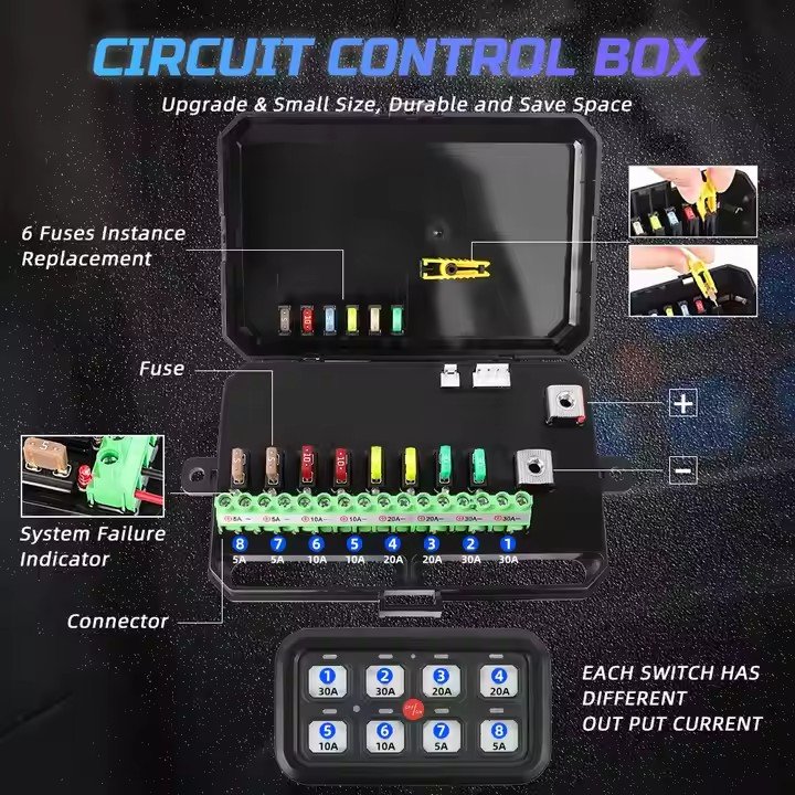 APP Control RGB 6 Gang Switch Panel Circuit Control Relay System Switch Box Universal for Off-Road Truck UTV ATV Boat