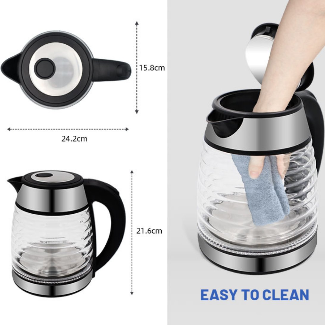 Inner Stainless Steel Lid 2.0L Teapot Glass Electrical Tea Pot Kitchen Boil-Dry Protection Electric Kettle With LED Light
