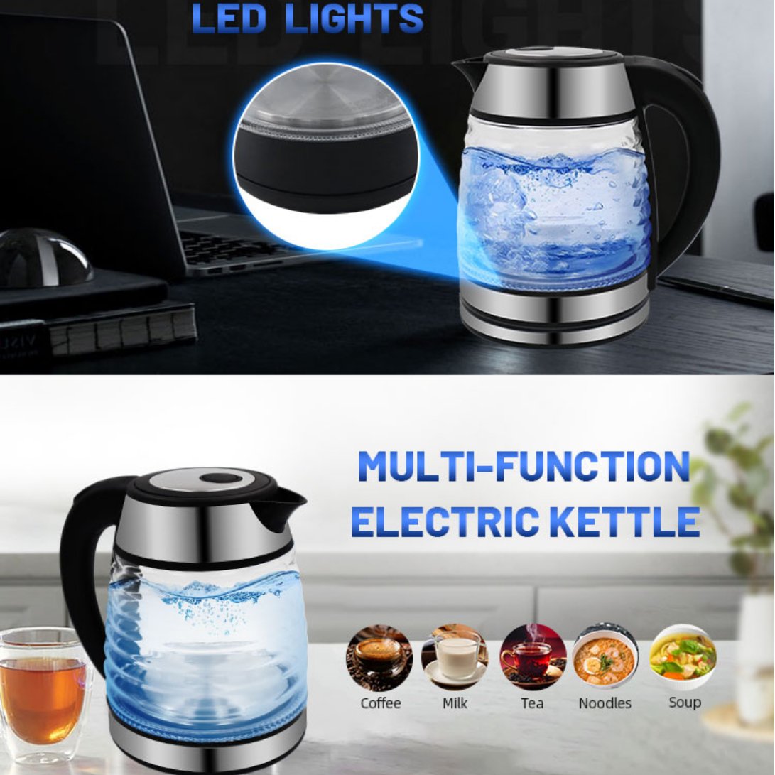 Inner Stainless Steel Lid 2.0L Teapot Glass Electrical Tea Pot Kitchen Boil-Dry Protection Electric Kettle With LED Light
