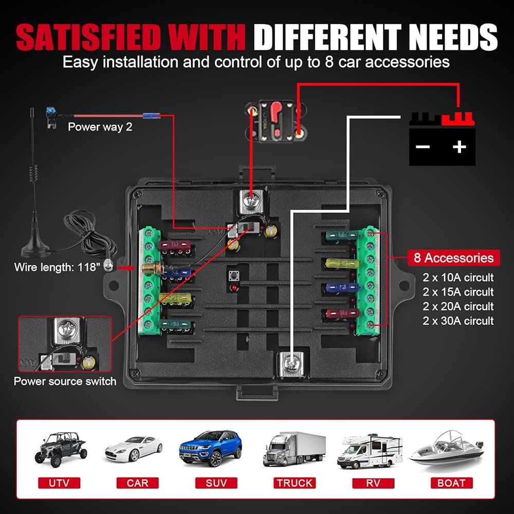 Car Switch Panel Wireless 8 Gang RGB Dimmable Circuit Control Relay System ON-Off Console for Truck Boat RV ATV UTV SUV