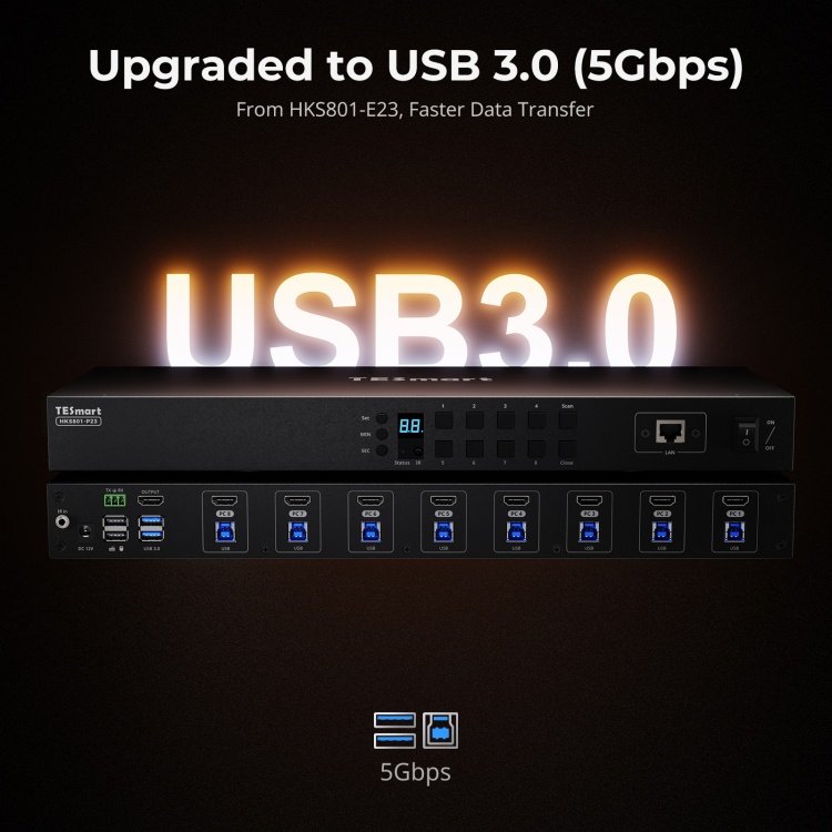 TESmart 8 Port KVM Switch Support 4K60HZ USB 3.0 Hot Plug Hot Key RS232 LAN Port Control EDID 8x1 HDMI Video Switcher